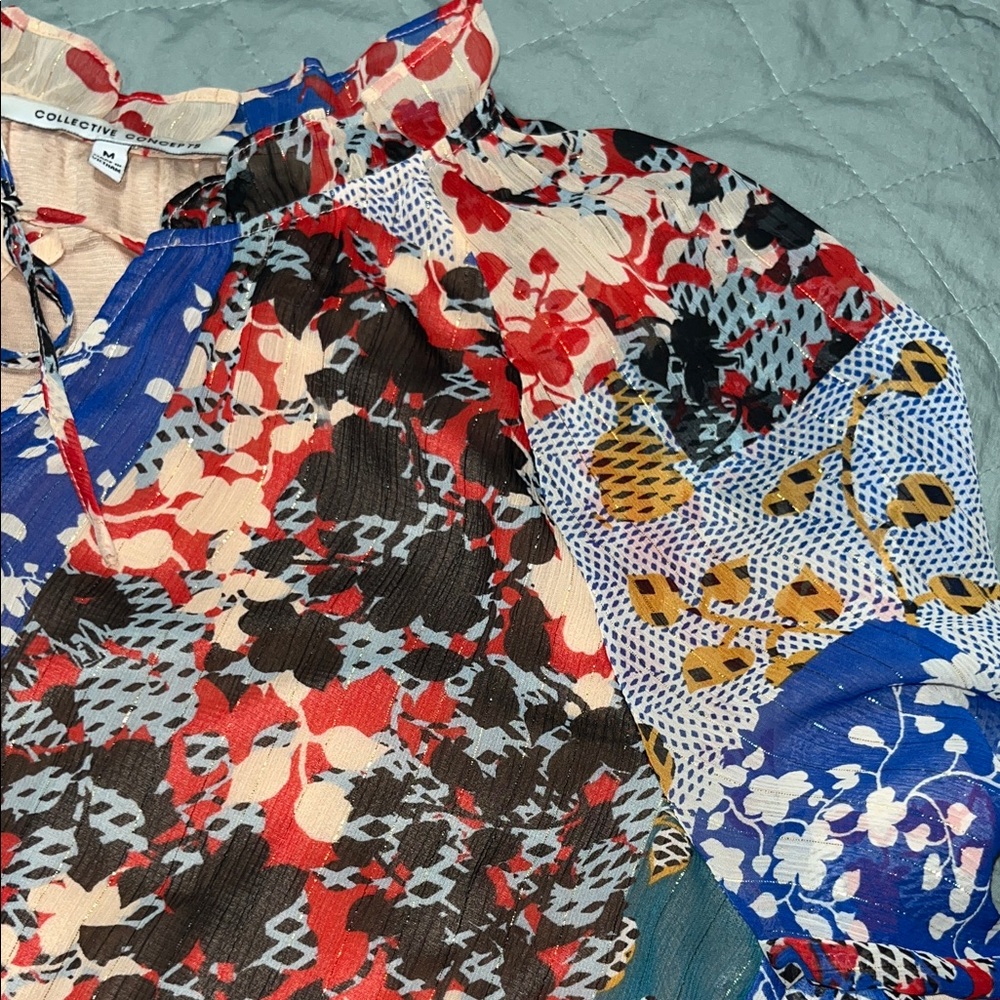 Collective Concept Floral Patchwork Blouse Size M… - image 8
